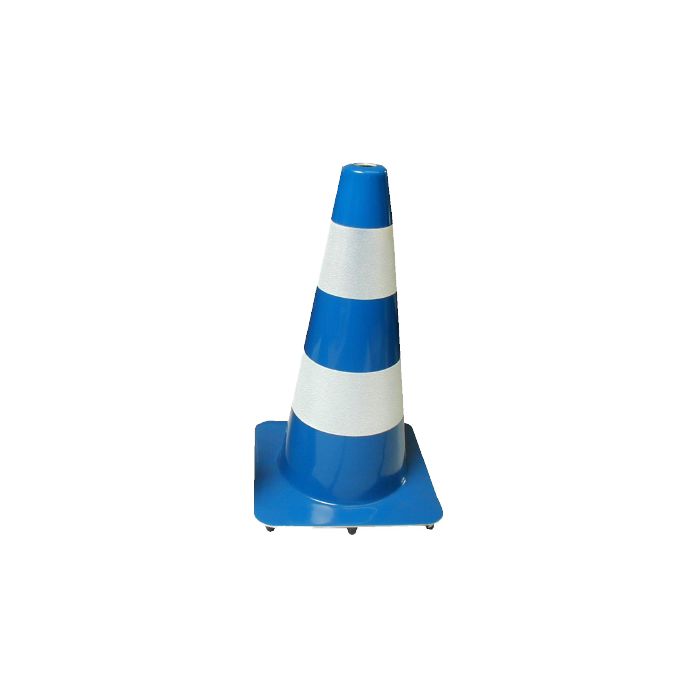 Afzetkegel 50 cm blauw soepel pvc met 2 witte reflecterende banden