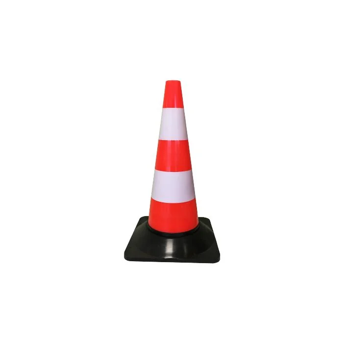 Afzetkegel 50 cm harde PE rood met 2 witte niet reflecterende banden met zwarte PVC voet
