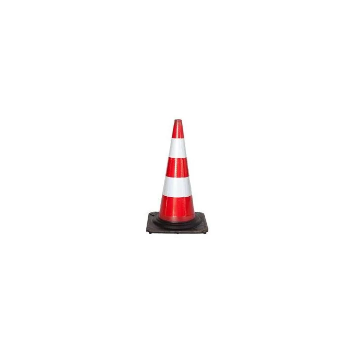 Afzetkegel 50 cm PVC volledig reflecterend met voet in zwart gevulkaniseerd rubber