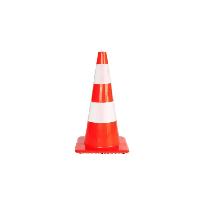 Afzetkegel 75 cm fluor oranje met 2 witte reflecterende banden verzwaard