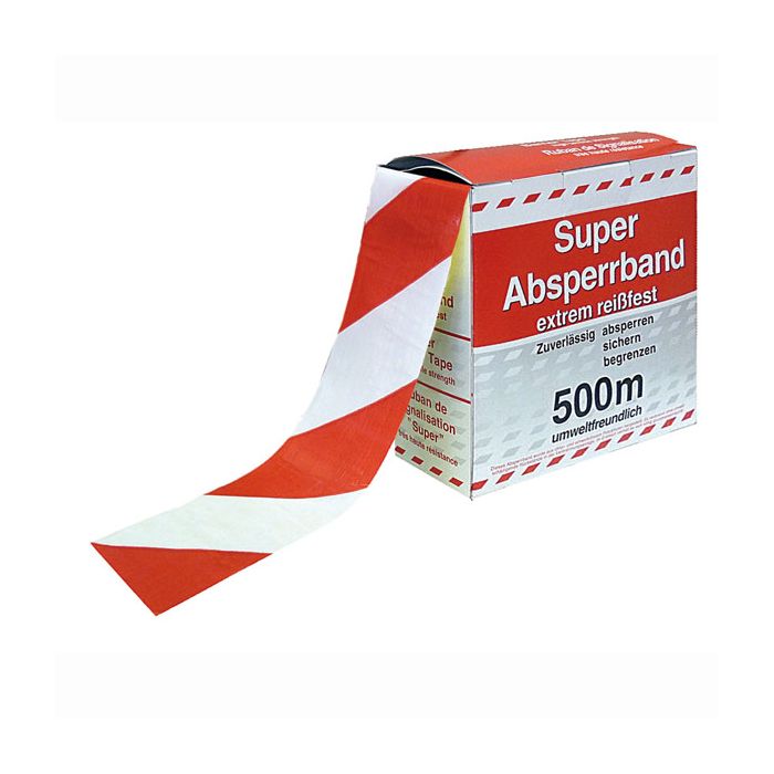 Afzetlint superstrong 500 meter x 8 cm, rood/wit