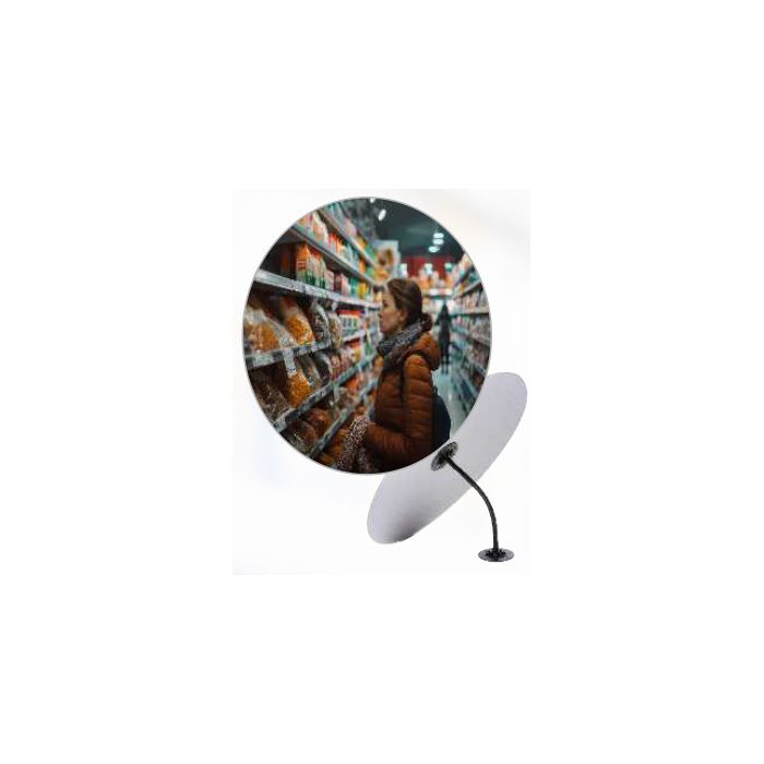 JISLON binnenspiegel Ø 40 cm van acrylaat met flexibele beugel in een winkel
