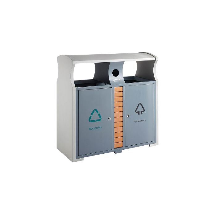 Buiten afvalbak, recycling 2 x 39 liter, met batterijcompartiment