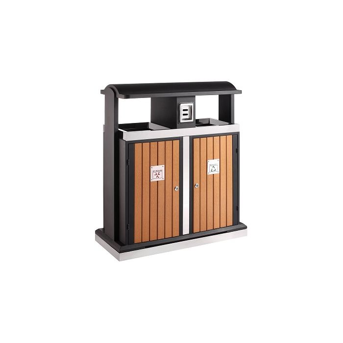 Buitenafvalbak afvalscheiding, houtlook, inhoud 2 x 50 liter