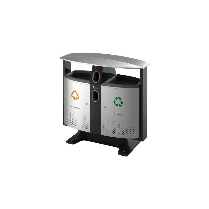 Buitenafvalbak afvalscheiding 2x39 liter, zwart en aluminiumgrijs