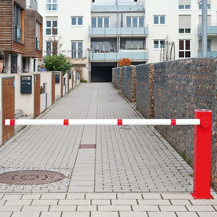 Elektrische slagboom, geïntegreerd zonnepaneel, overspanning 200 cm, rood/wit