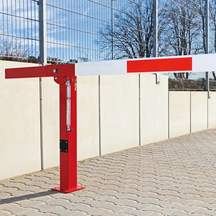 Handbediende lichte slagboom met gasdrukveer, overspanning 322 cm, rood/wit