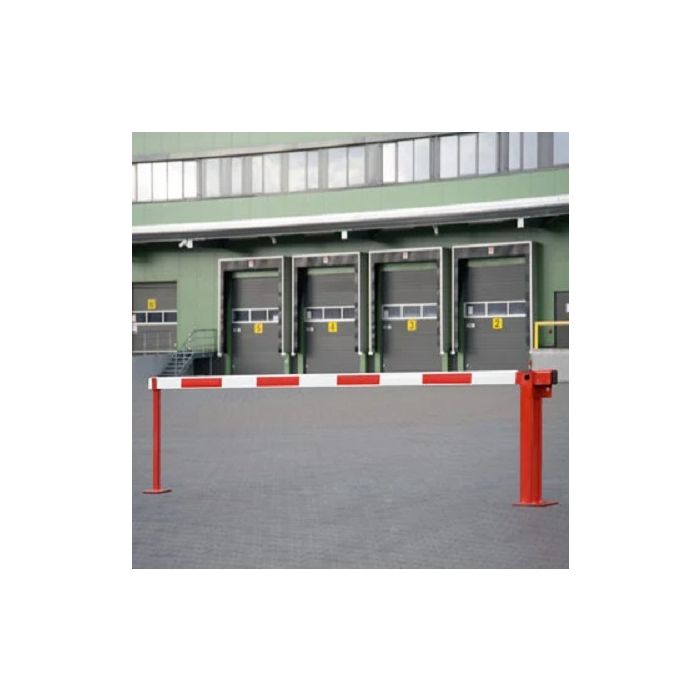 Handbediende slagboom met vaste steun en gasdrukveer, overspanning 390 cm, rood/wit