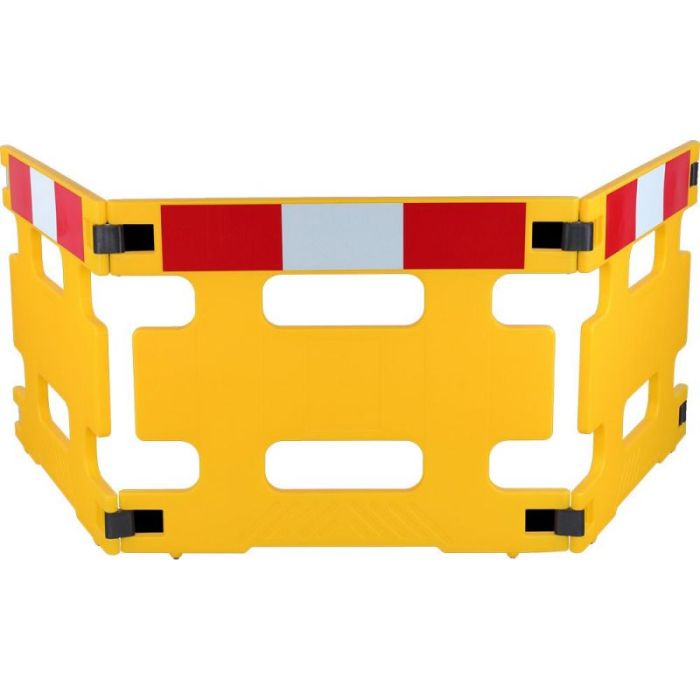 Inklapbaar afzethek HDPE, 300 x 80 cm, 3 segmenten, kleur geel met rood/witte blok markering
