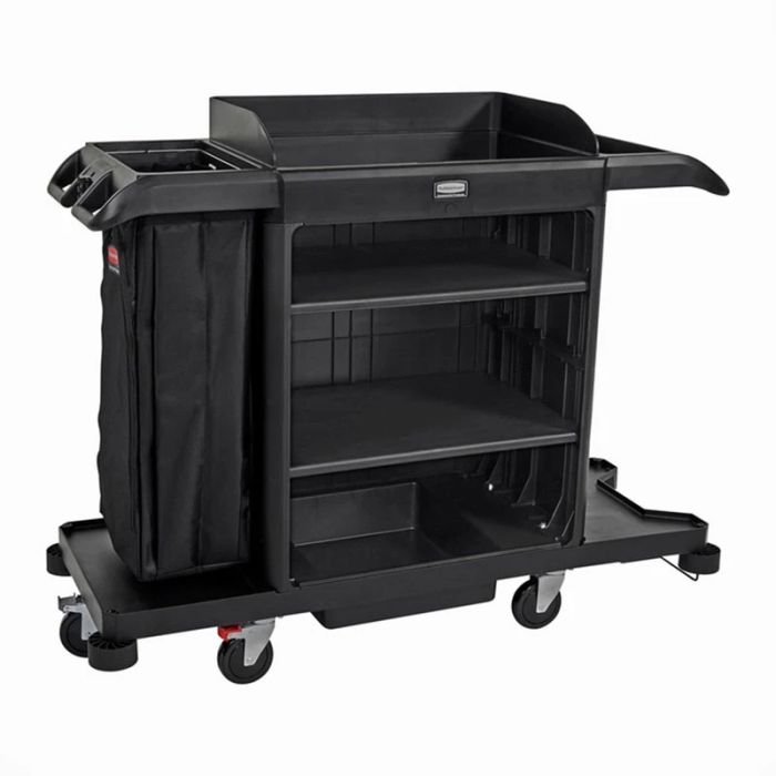 Large Housekeeping Cart met deksel en deuren, Rubbermaid – zwart