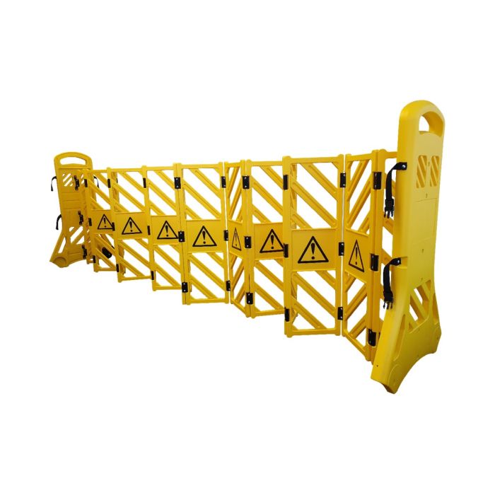 Mobiel veiligheid schaarhek PVC, uittrekbaar tot 3,85 meter, kleur geel