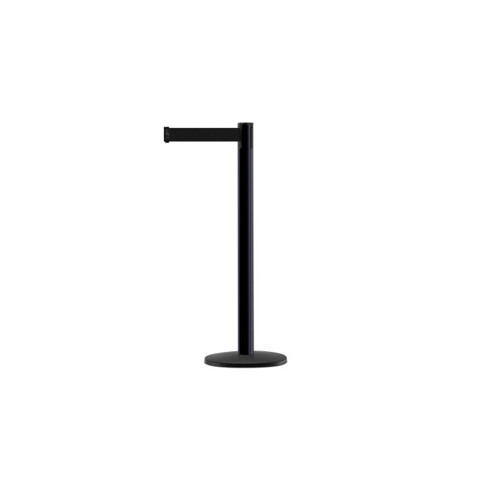 Paal in zwart satijn finish met uittrekbaar lint 3,60 meter, kleur lint zwart