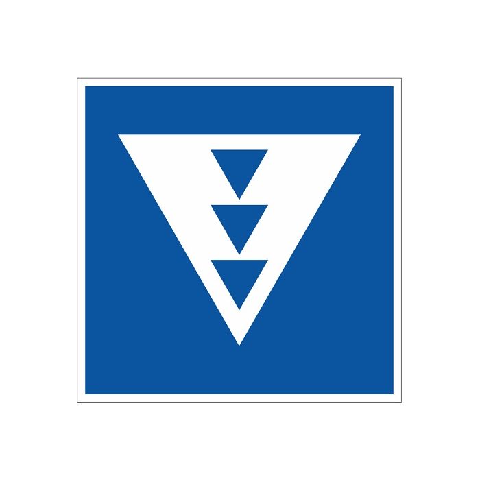 Scheepvaartbord E.5.11 / Toestemming ligplaats te nemen (ankeren en meren) uitsluitend voor andere schepen dan duwvaart die drie blauwe kegels of drie blauwe lichten moeten voeren, aan de zijde van de vaarweg waar het bord is geplaatst