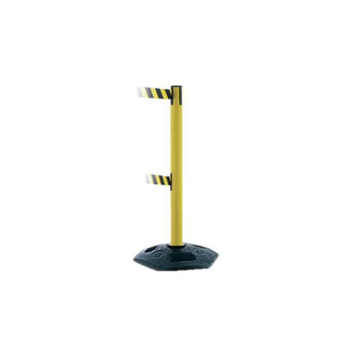 Set van 2 kunststof palen met recycle voet met 2 uittrekbare linten van 3,65 meter,  kleur lint geel/zwart