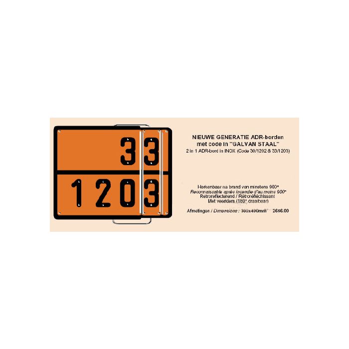Transportbord ADR bord - 2 in 1 bord van galvan staal