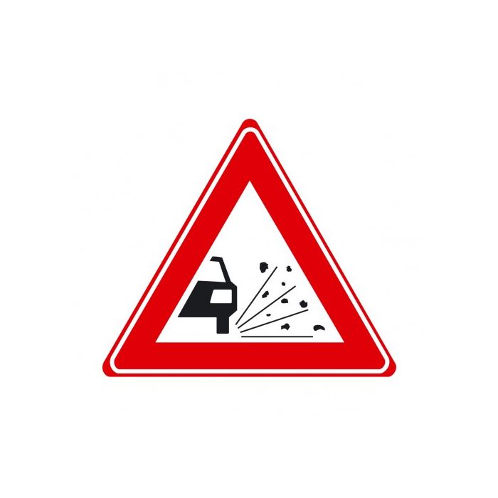 Verkeersbord J25 - Waarschuwing losliggende stenen