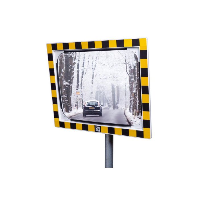 Verkeersspiegel RVS, Jislon anti-condens 60x80cm, geel/zwart beugel 48-90mm - productfoto JISLON