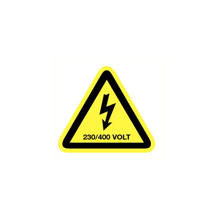 Waarschuwing 230 / 400 volt