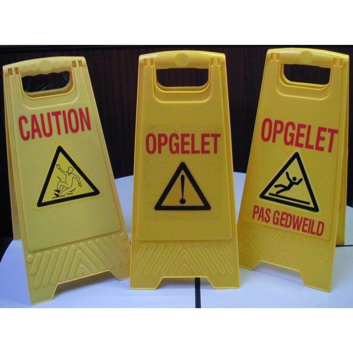 Waarschuwingsbord geel (met tekst/pictogram)