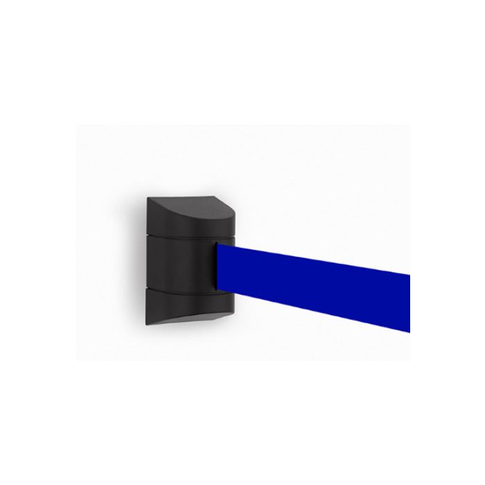 Wandcassette zwart met uittrekbaar lint 7,70 meter, kleur lint blauw