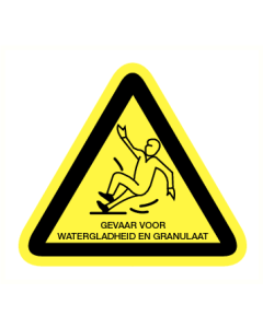 Gevaar voor watergladheid en granulaat.