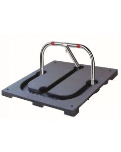 Parkeerbeugel met kunststof fundatieplaat, de parkeerbeugel ligt verzonken in de kunststof fundatieplaat, afmeting fundatieplaat 109 x 99 x 7,5 cm (LxBxH)