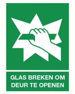 Pictogram Glas breken om deur te openen