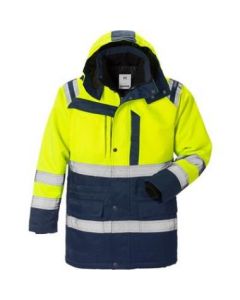 Fristads 4042 PP dames parka fluor geel/marineblauw