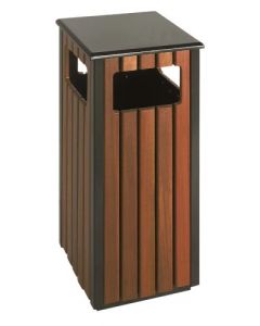 Vierkante buiten afvalbak, zwart, houtlook, 36 liter