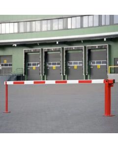 Handbediende slagboom met pendelsteun en gasdrukveer, overspanning 340 cm, rood/wit