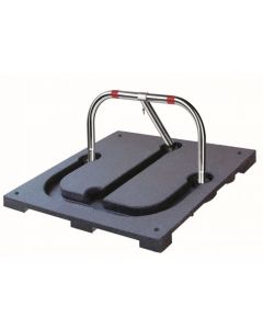 Parkeerbeugel met kunststof fundatieplaat, de parkeerbeugel ligt verzonken in de kunststof fundatieplaat, afmeting fundatieplaat 109 x 99 x 7,5 cm (LxBxH)
