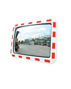 Acryl verkeersspiegel, rand rood/wit geblokt, afmeting 80 x 100 cm