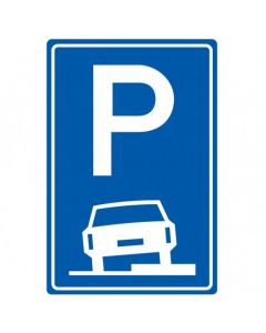 Verkeersbord E08b, Parkeergelegenheid alleen bestemd voor auto's voor parkeren half op rijbaan en half op trottoir