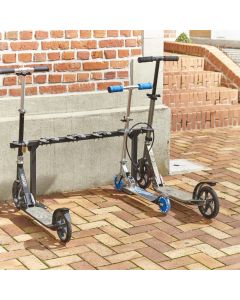 Stepstalling voor 6 steppen, plaats voor 6 steppen naast elkaar, steppen staan op 1 niveau