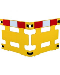 Inklapbaar afzethek HDPE, 200 x 80 cm, 2 segmenten, kleur geel met rood/witte blok markering