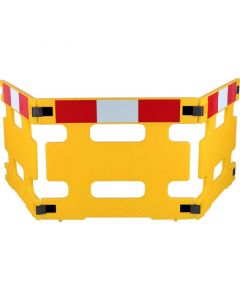 Inklapbaar afzethek HDPE, 300 x 80 cm, 3 segmenten, kleur geel met rood/witte blok markering