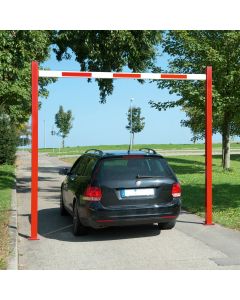 Hoogtebegrenzer, doorrijbreedte 600 cm, doorrijhoogte instelbaar tussen 220 cm en 280 cm, rood/wit