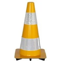 Afzetkegel 50 cm geel soepel pvc met 2 witte reflecterende (H.I.) banden