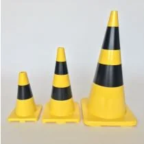 Afzetkegel 50 cm geel soepel pvc met 2 zwarte banden