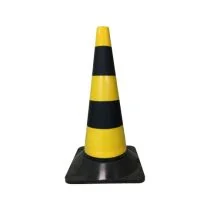 Afzetkegel 50 cm harde PE geel met 2 zwarte niet reflecterende banden met zwarte PVC voet