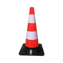 Afzetkegel 50 cm harde PE rood met 2 witte niet reflecterende banden met zwarte PVC voet