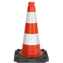 Afzetkegel 50 cm oranje met 2 witte H.I. banden en zwarte voet