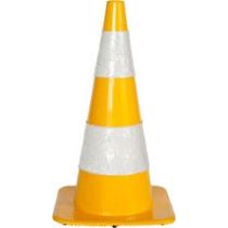Afzetkegel 75 cm geel soepel pvc met 2 witte reflecterende (H.I.) banden