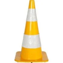 Afzetkegel 75 cm geel soepel pvc met 2 witte reflecterende (H.I.) banden