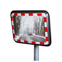 JISLON anti-vries verkeersspiegel RVS 45 × 60 cm met rood-witte reflecterende rand en besneeuwde weg