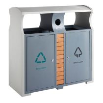 Buiten afvalbak, recycling 2 x 39 liter, met batterijcompartiment