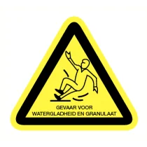 Gevaar voor watergladheid en granulaat.