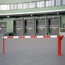 Handbediende slagboom met pendelsteun en gasdrukveer, overspanning 390 cm, rood/wit