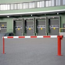 Handbediende slagboom met vaste steun en gasdrukveer, overspanning 440 cm, rood/wit