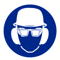 Helm, bril en oorkap verplicht